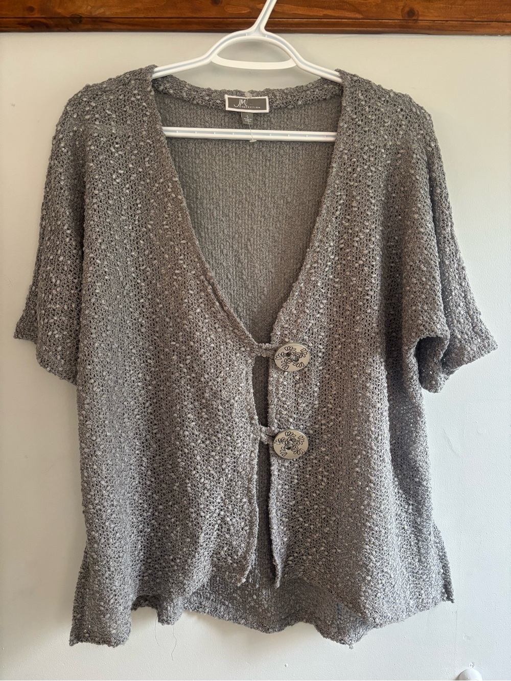 JM Collection Silver-Gray Open Knit Short Sleeve Cardigan